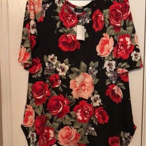 Flower shirt dress with round splits on the side